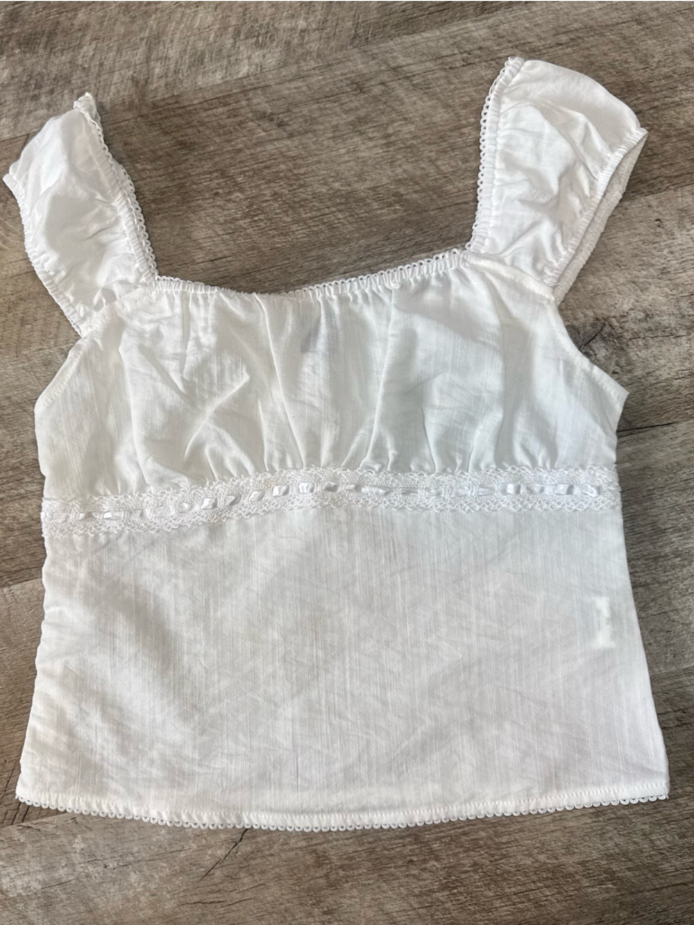 White Ruffled Strap cropped Tank, Delicate Lace Detail and Trim